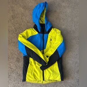 Youth Boys Lime Green/Blue Spyder Ski Jacket w/Removable hood Size 14